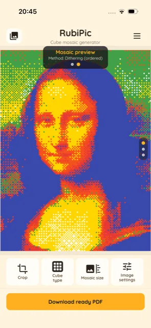Mosaic preview generated with the Dithering method