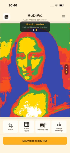 Mosaic preview generated with the Grayscale gradient method