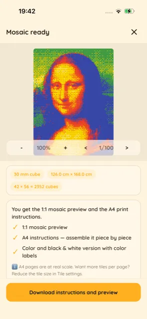 Finished mosaic screen with 1:1 preview