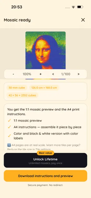 Finished mosaic screen with 1:1 preview