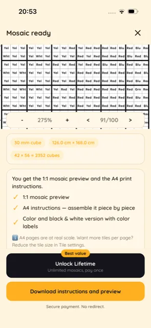Black and white print of the instructions with color labels